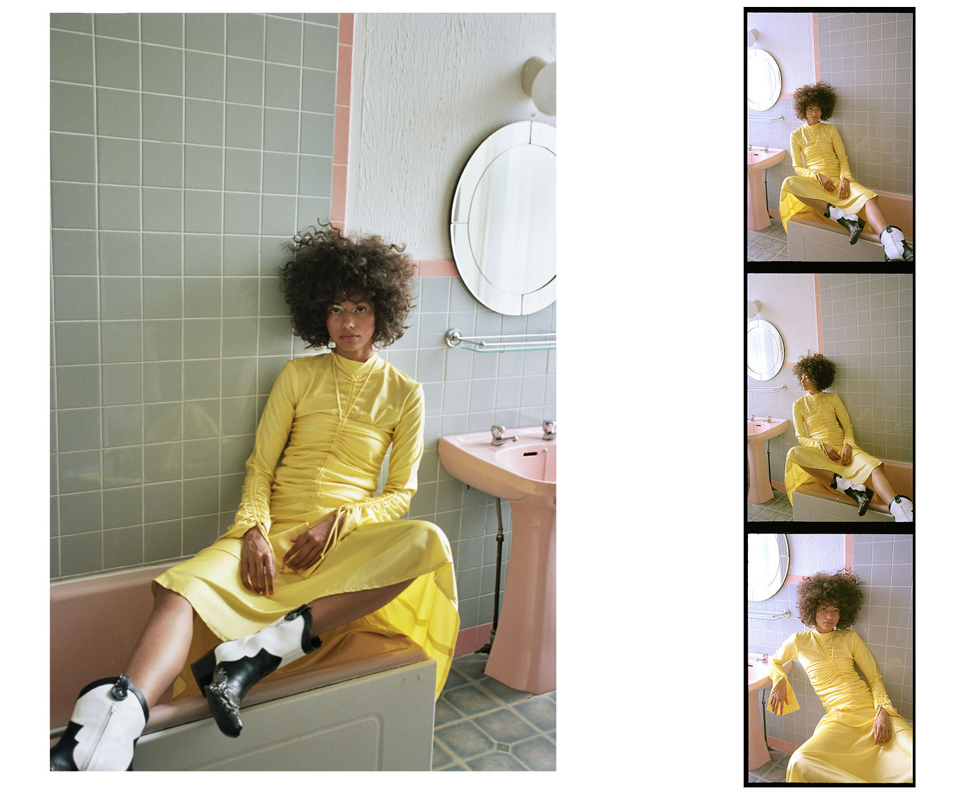issie-gibbons-fashion-stylist-schon-walpole-bay-hotel-pastel-bathroom-yellow-cowboy-boots-richard-malone