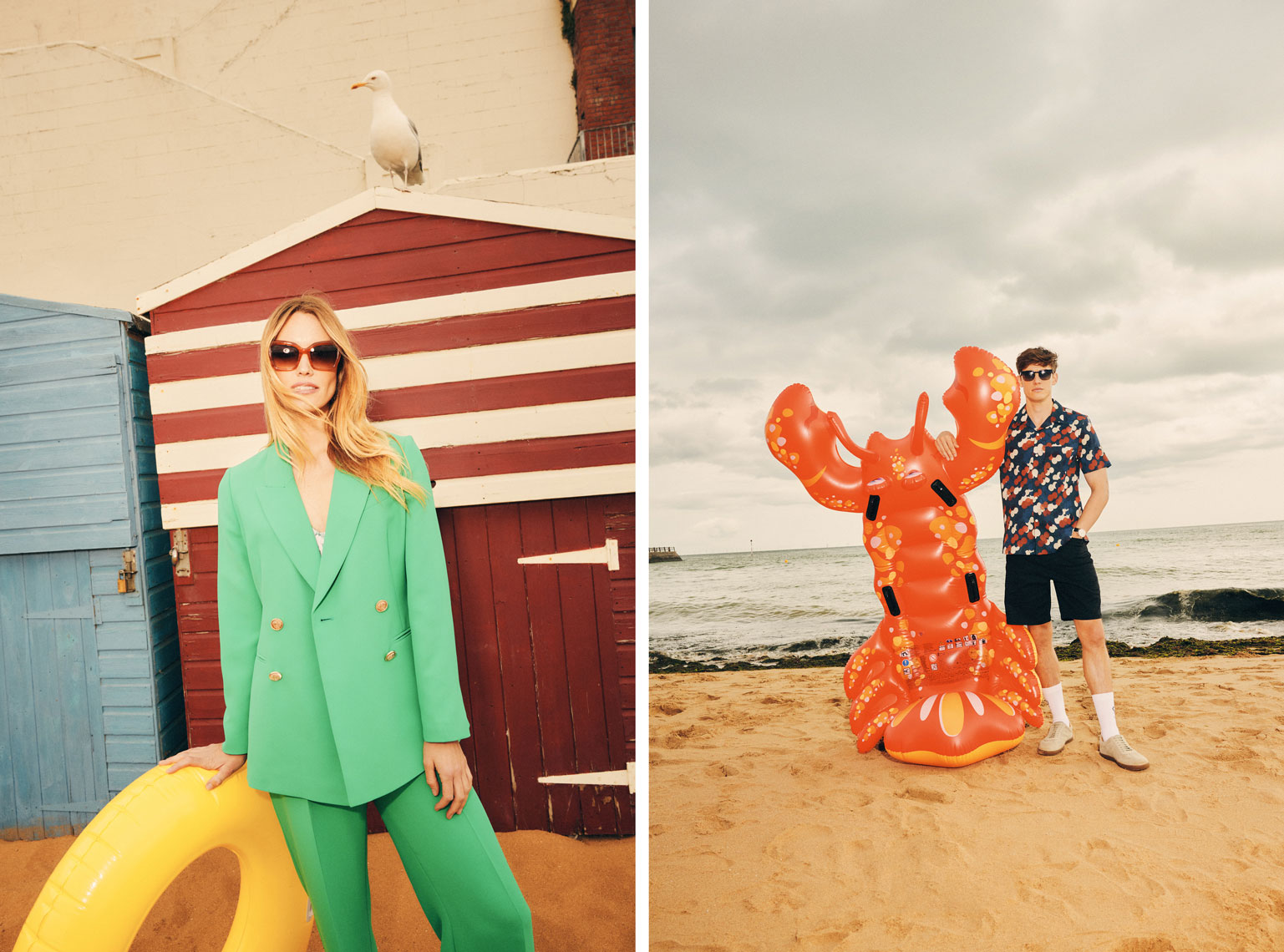 issie-gibbons-fashion-stylist-ted-baker-high-summer-campaign-british-seaside-lobster-seagull-inflatables